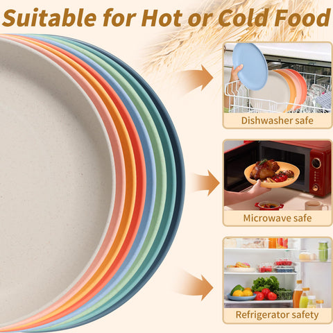 Becutlery eight-color wheat straw plates stackable for parties and meals