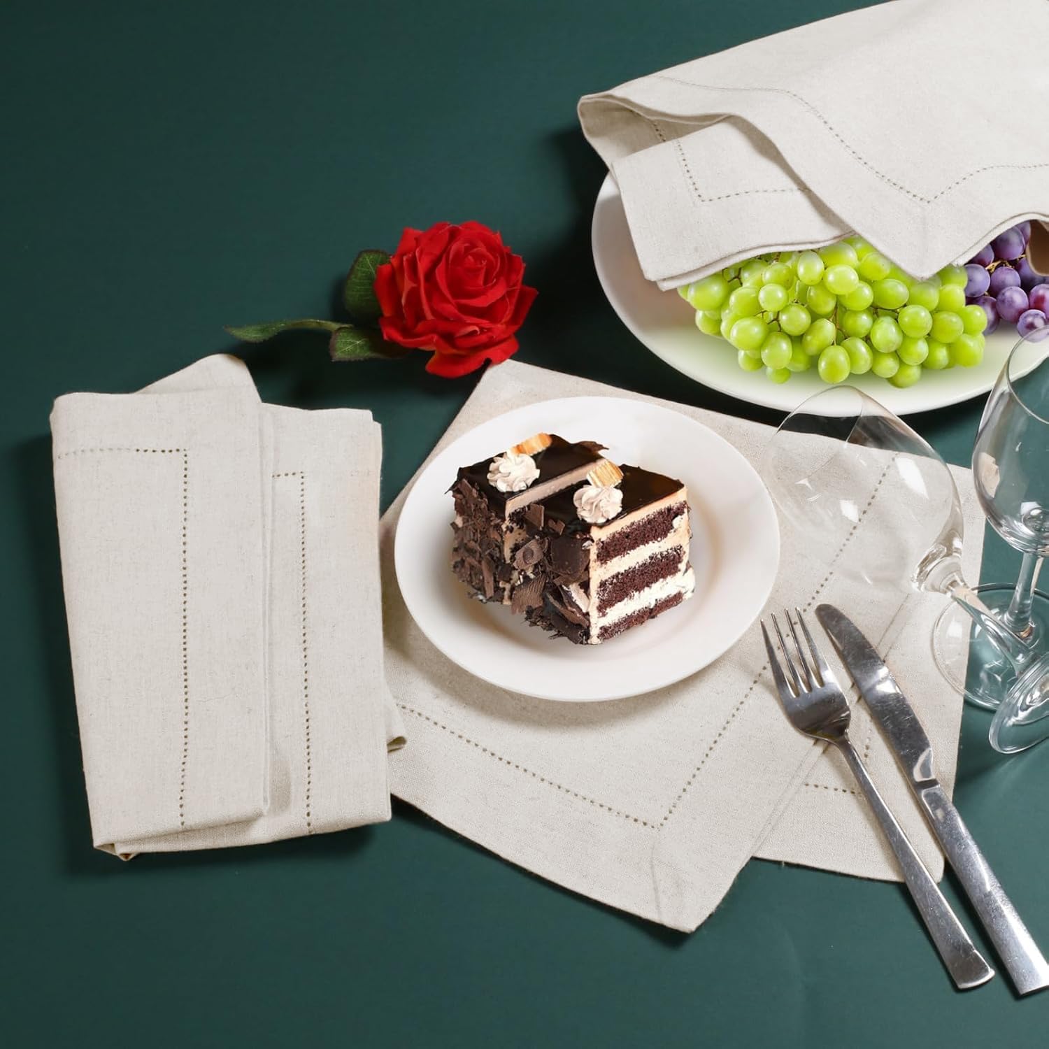 Bedding Craft napkins with hemstitched corners, perfect for cocktails.