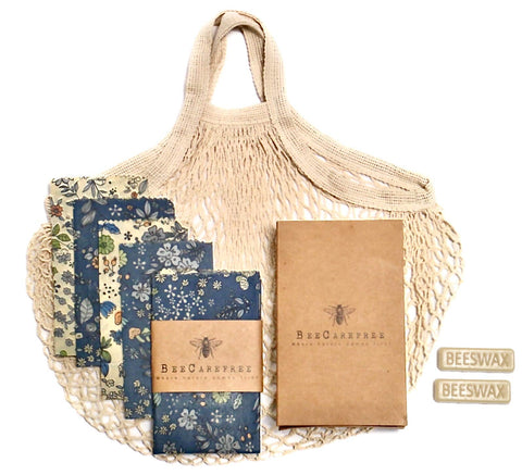 Bee Carefree beeswax wraps folded collection showcasing reusable kitchen solution.
