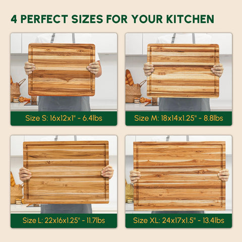 Beefurni teak board adds warm tones to kitchen counters as decor.