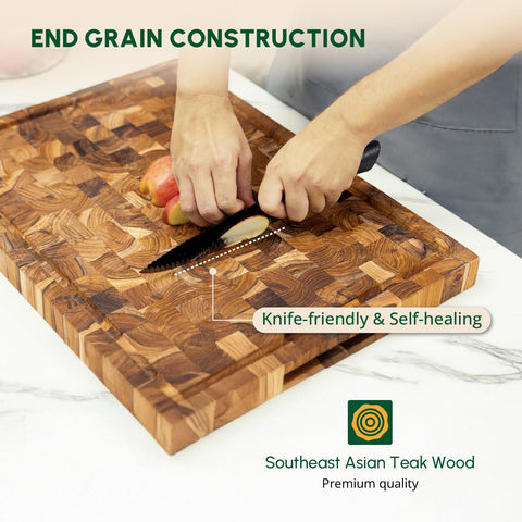 Beefurni teak cutting board ideal for charcuterie displays.
