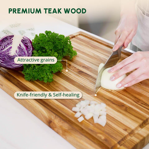 Beefurni teak cutting board used as a serving board for charcuterie and cheese.