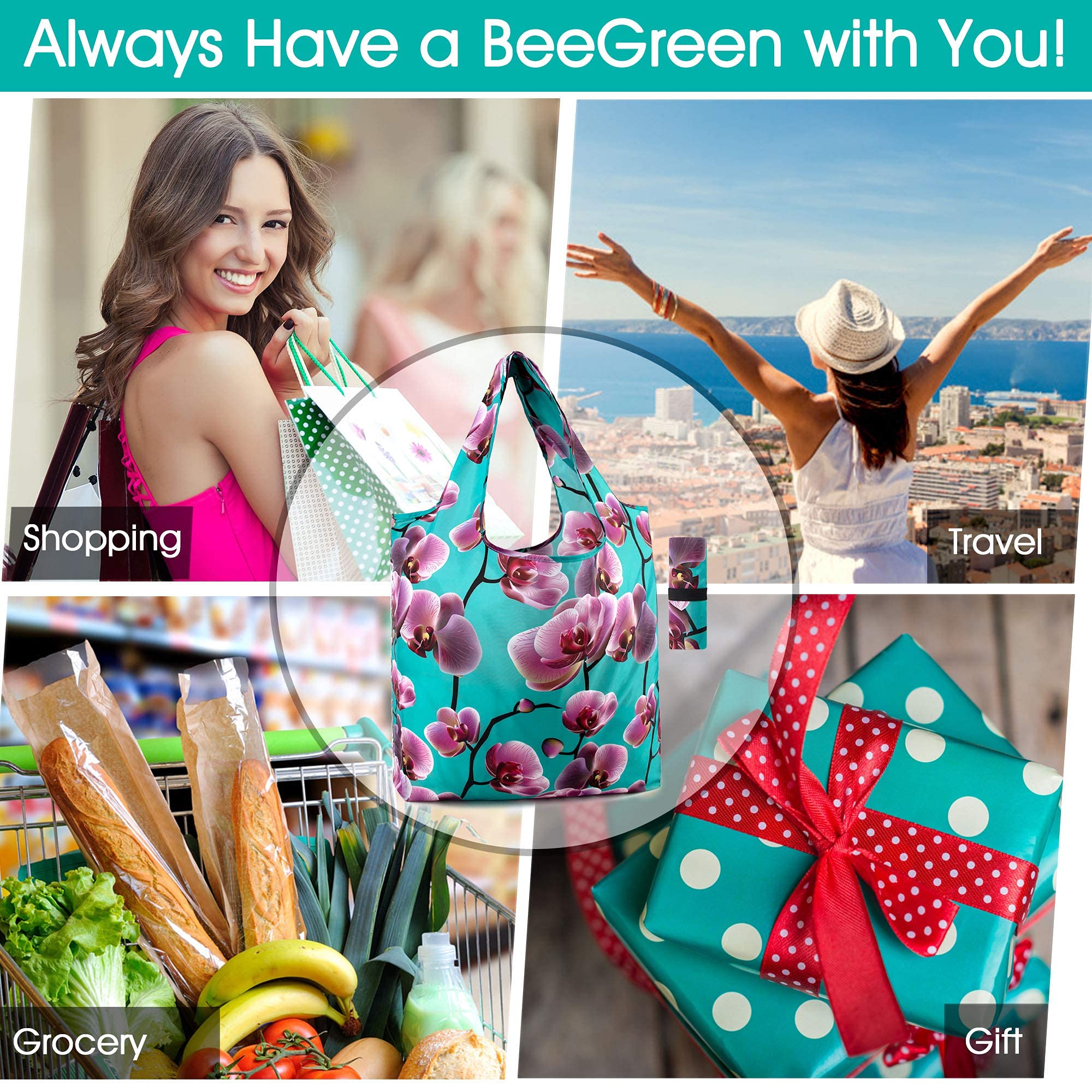 BeeGreen floral design grocery bag adds style to shopping.