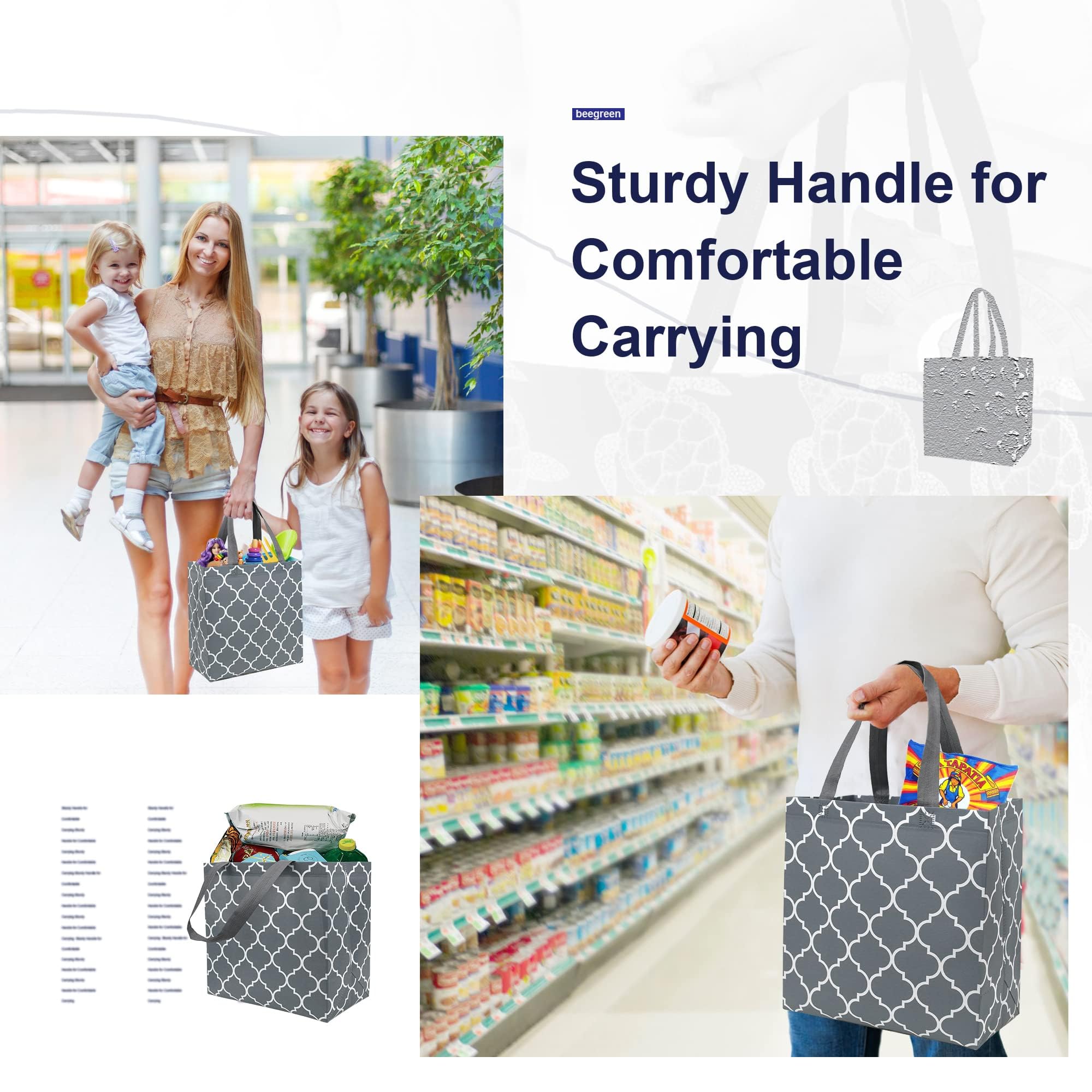 BeeGreen bags with long handles for comfortable hand or shoulder carry