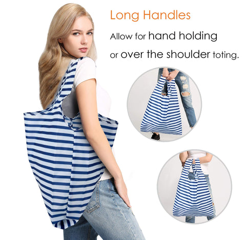 BeeGreen foldable totes tucked into a pocket for easy storage and on-the-go use.