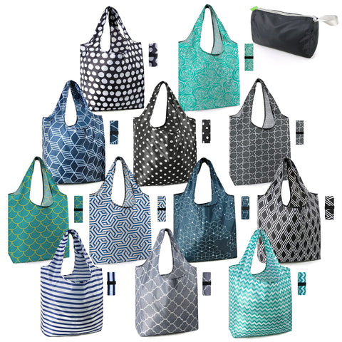 BeeGreen geometric-pattern bag rolled for compact storage and easy transport.