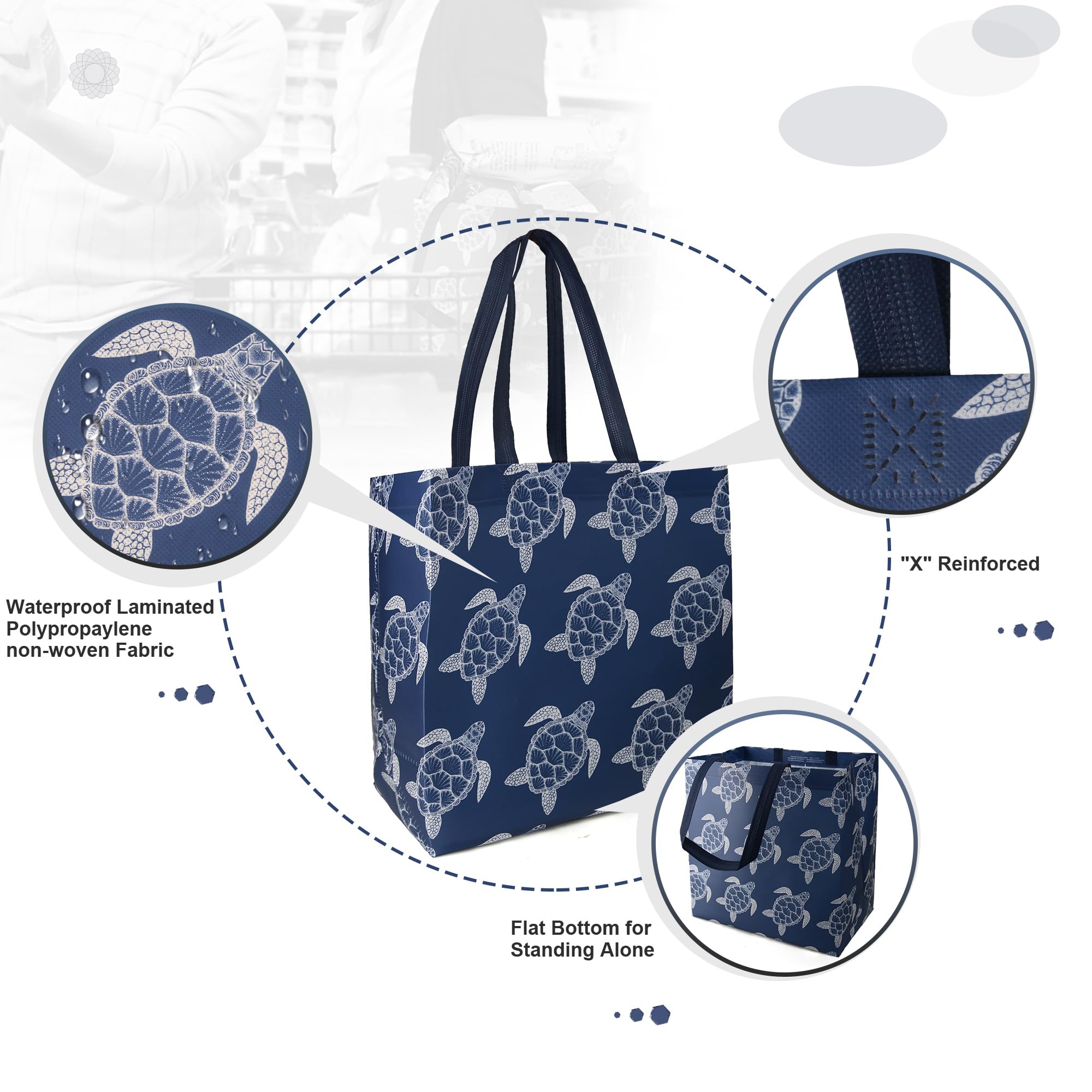 BeeGreen Sea Turtle bags side detail showing sturdy handles for heavy groceries
