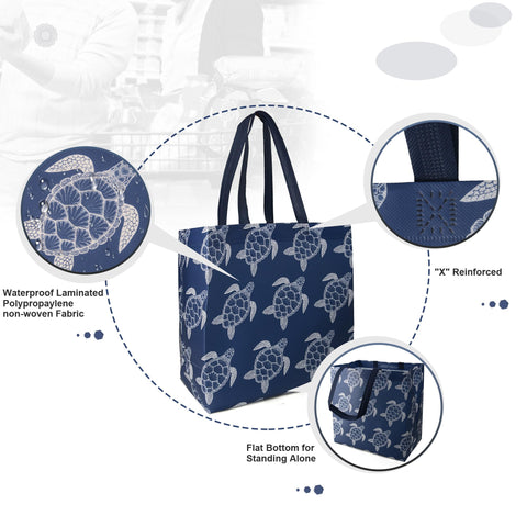 BeeGreen Sea Turtle bags side detail showing sturdy handles for heavy groceries