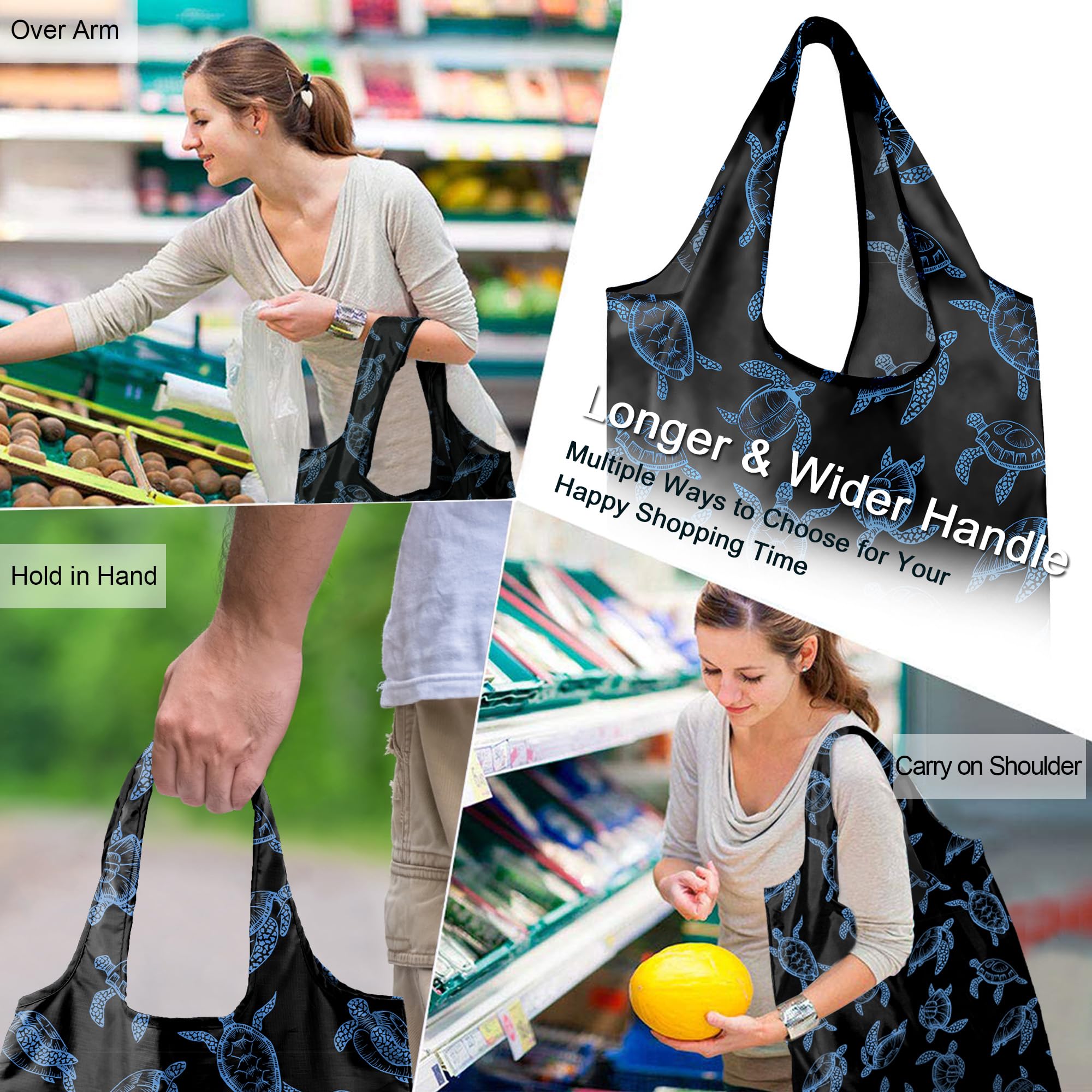 BeeGreen Sea Turtle Lovers foldable tote folds compactly for storage and on-the-go shopping.