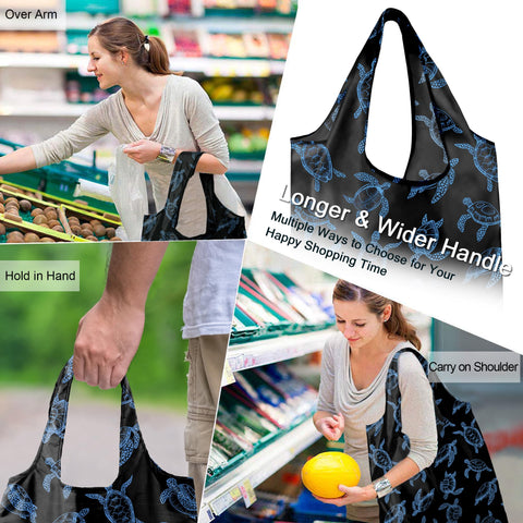 BeeGreen Sea Turtle Lovers foldable tote folds compactly for storage and on-the-go shopping.