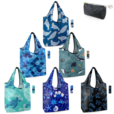 BeeGreen Sea Turtle Lovers shell-pattern tote for groceries, durable and reusable.