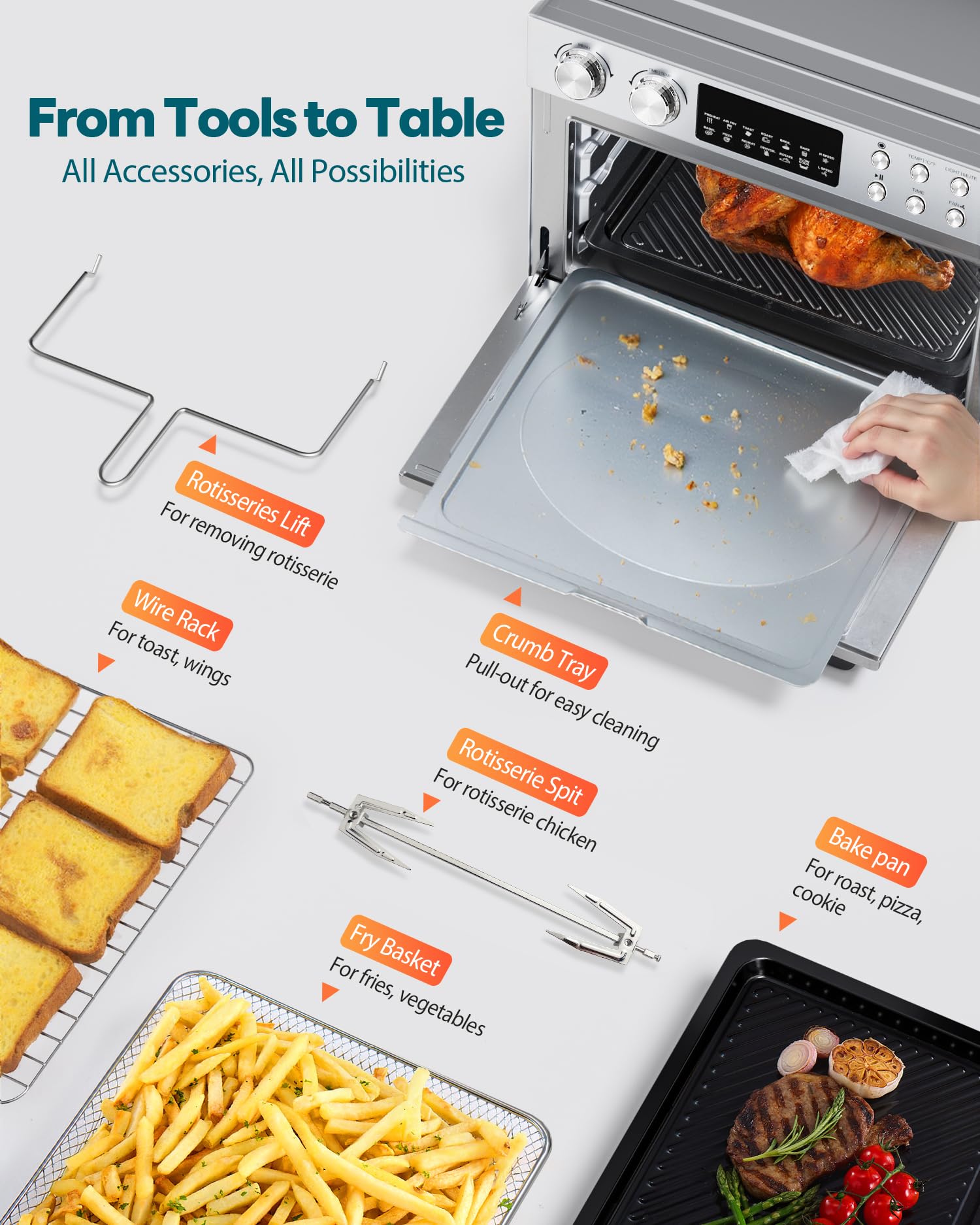 Beelicious Pro 28QT heating elements visible for even cooking