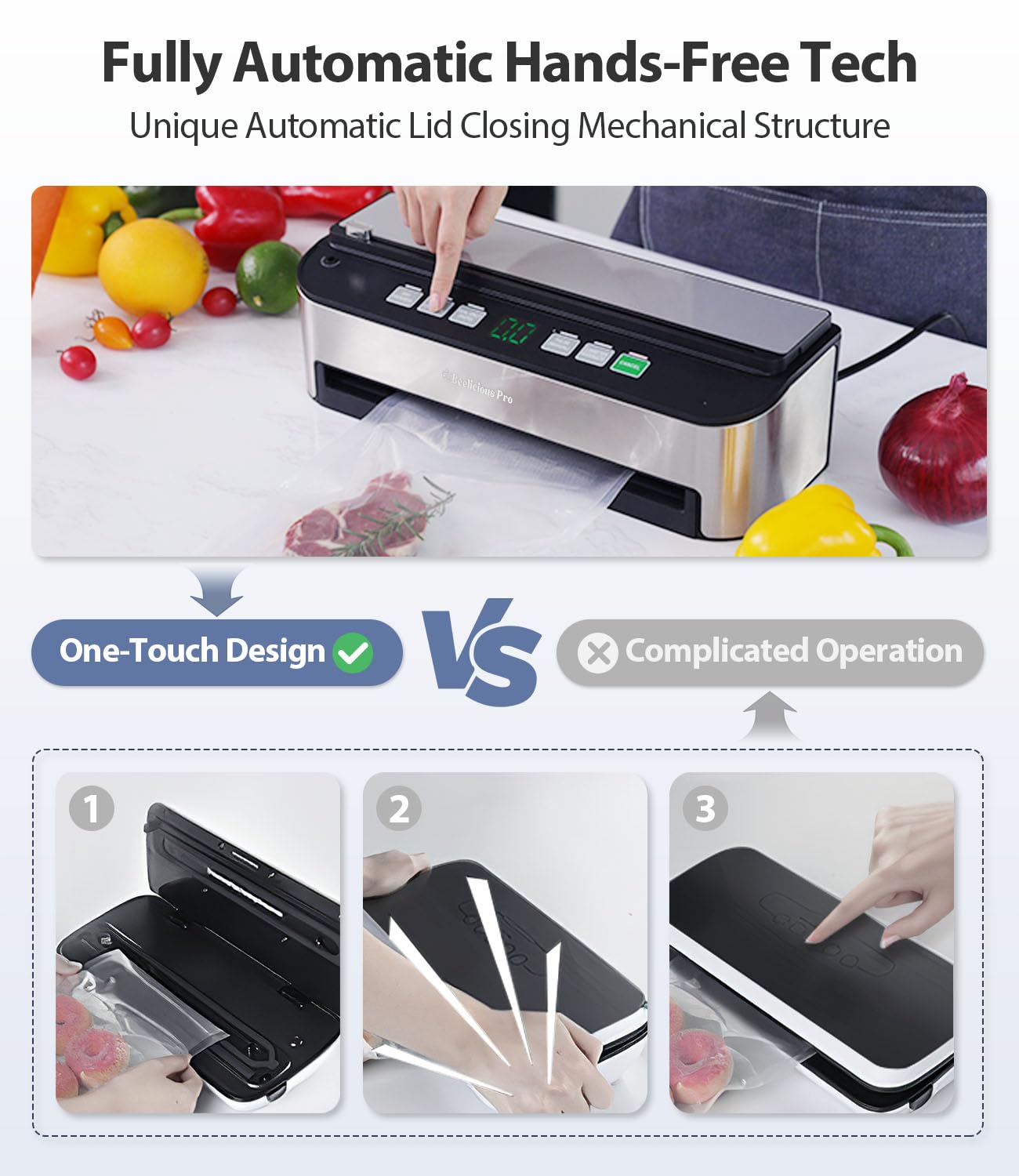 Beelicious Pro PressFree unit with built-in cutter for precise bag sizing.
