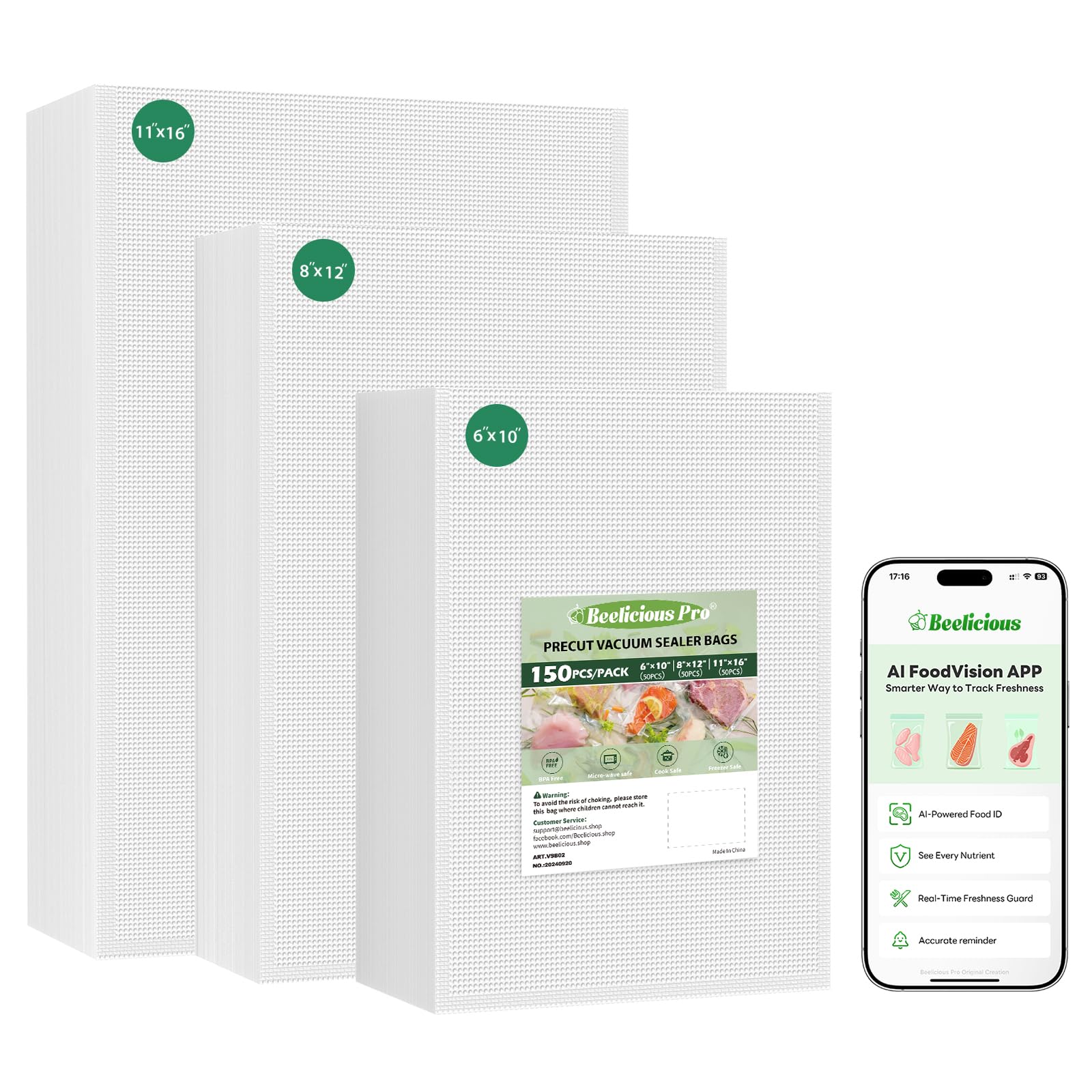 Beelicious Pro bags with embossed channels for strong suction and airtight seals.