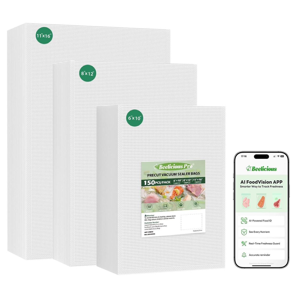 Beelicious Pro bags with embossed channels for strong suction and airtight seals.