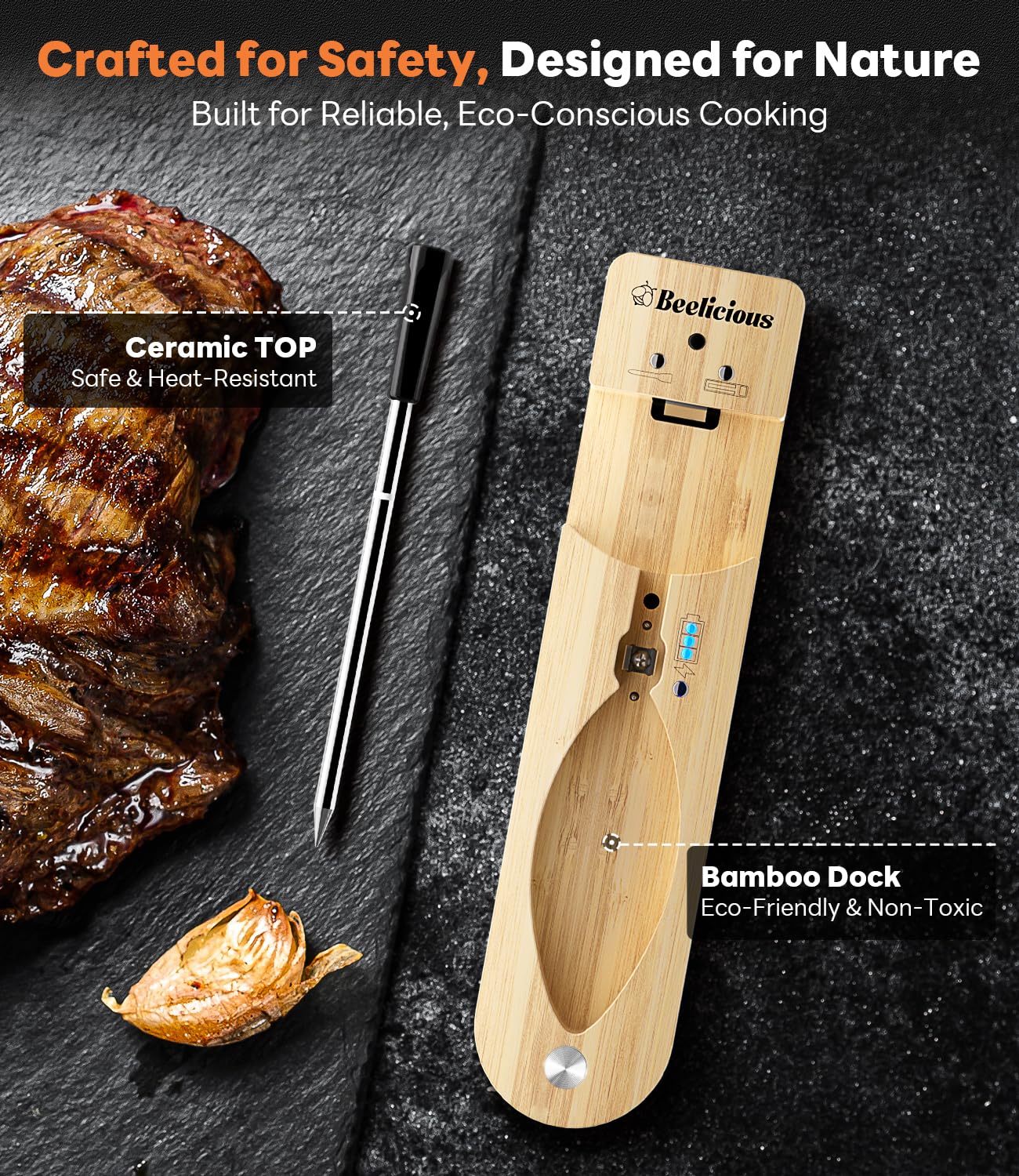 Beelicious Pro long-lasting battery for extended grilling sessions.