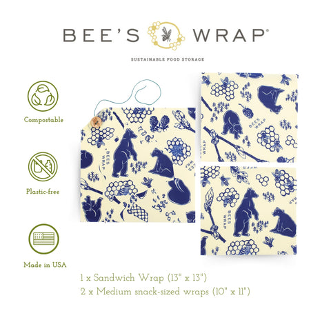 Bee's Wrap Sandwich Wrap 13x13 inch design ideal for homemade lunches.