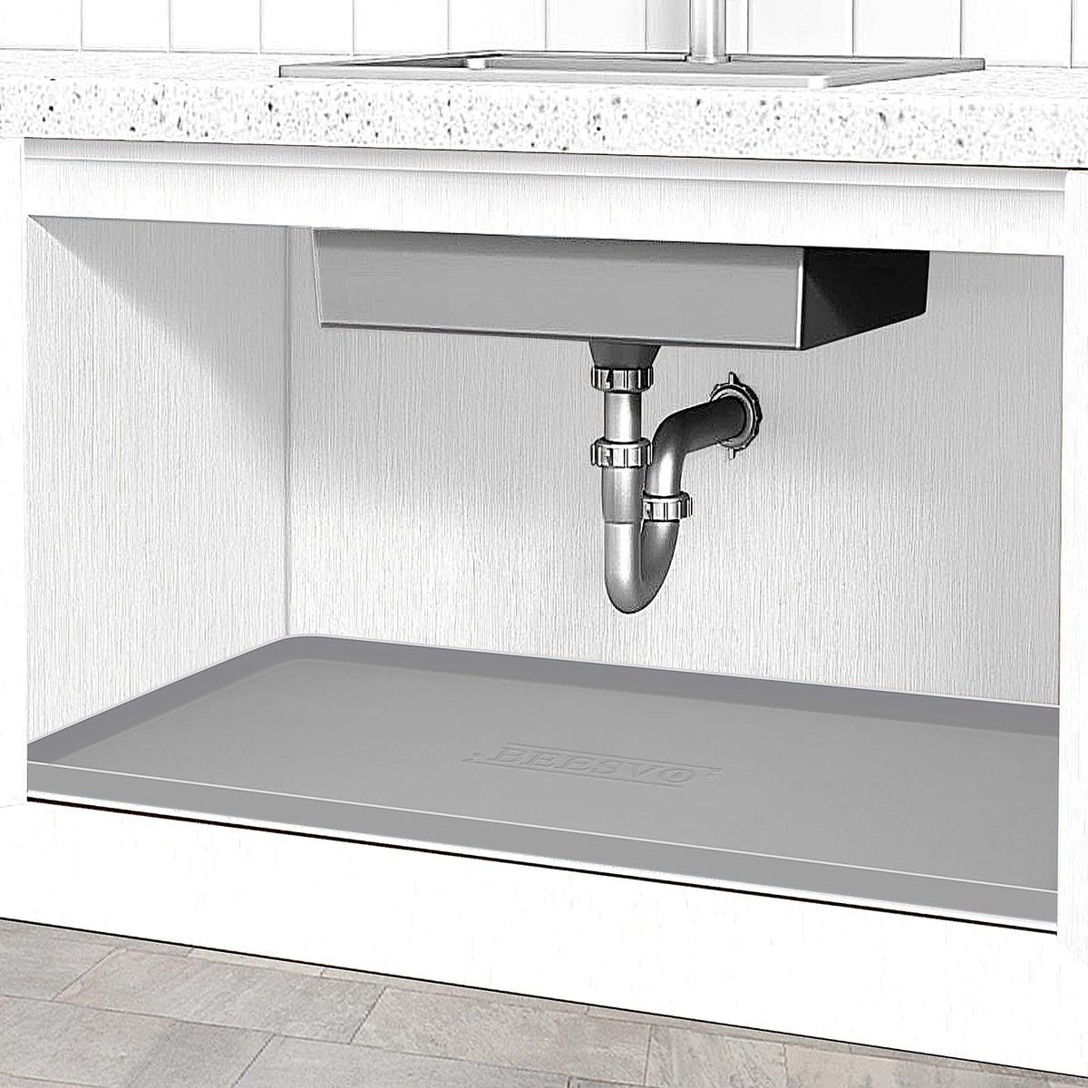 BeesVo under-sink mat cabinet-protection keeps cabinet surfaces dry and protected.