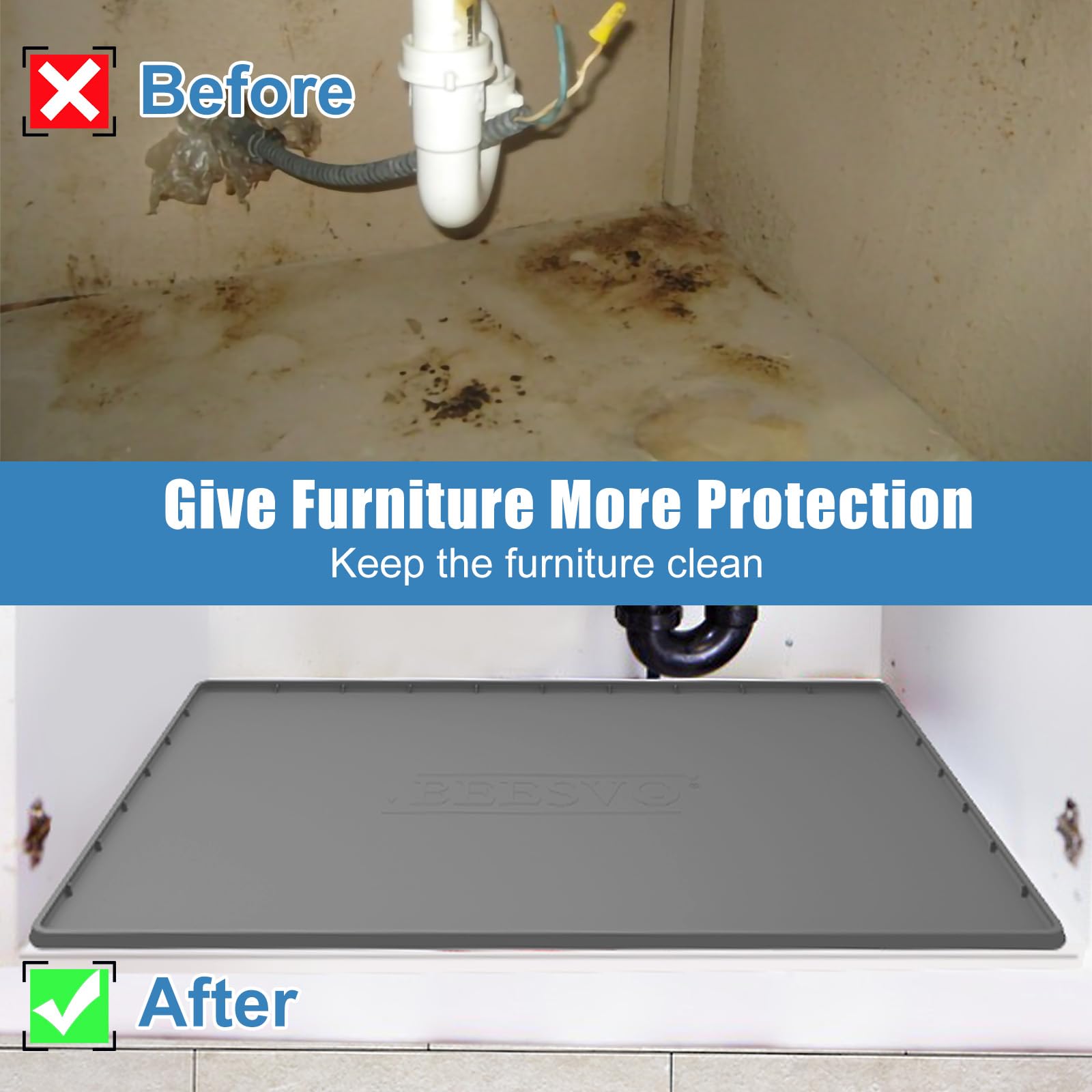 BeesVo under-sink mat being wiped clean with a cloth.