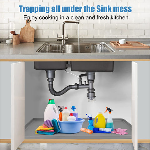 BeesVo under-sink mat lip-design features a raised edge to catch leaks.