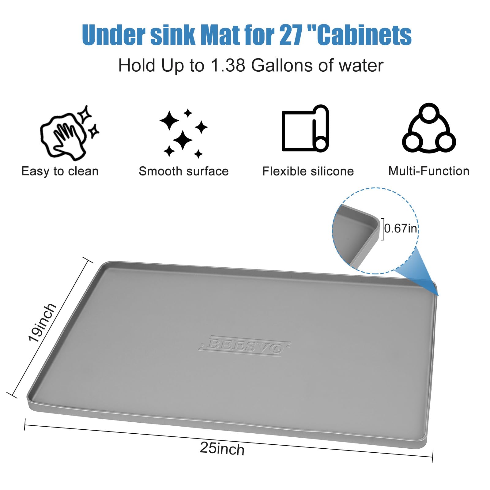 BeesVo under-sink mat silicone-flexibility provides durable protection under sinks and in cabinets.