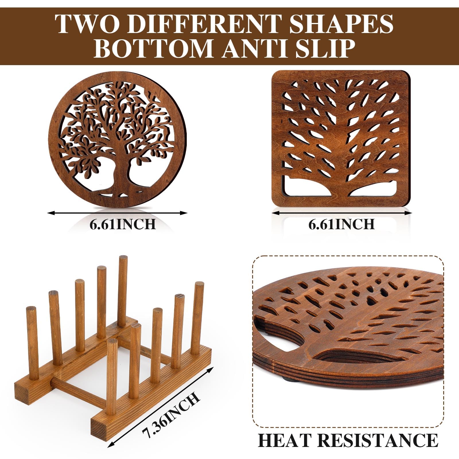 Beeveer dark wood square trivet blends style with durable heat resistance.