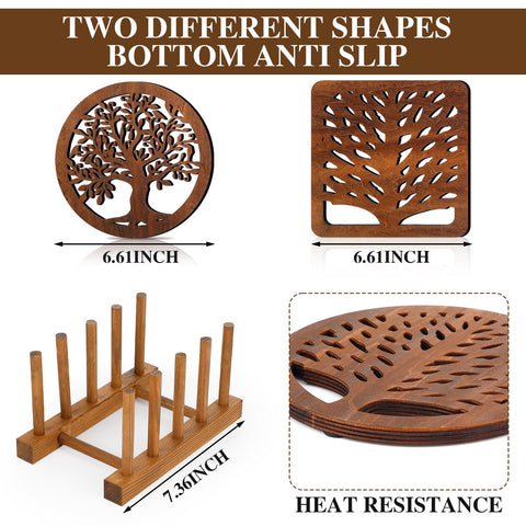 Beeveer dark wood square trivet blends style with durable heat resistance.