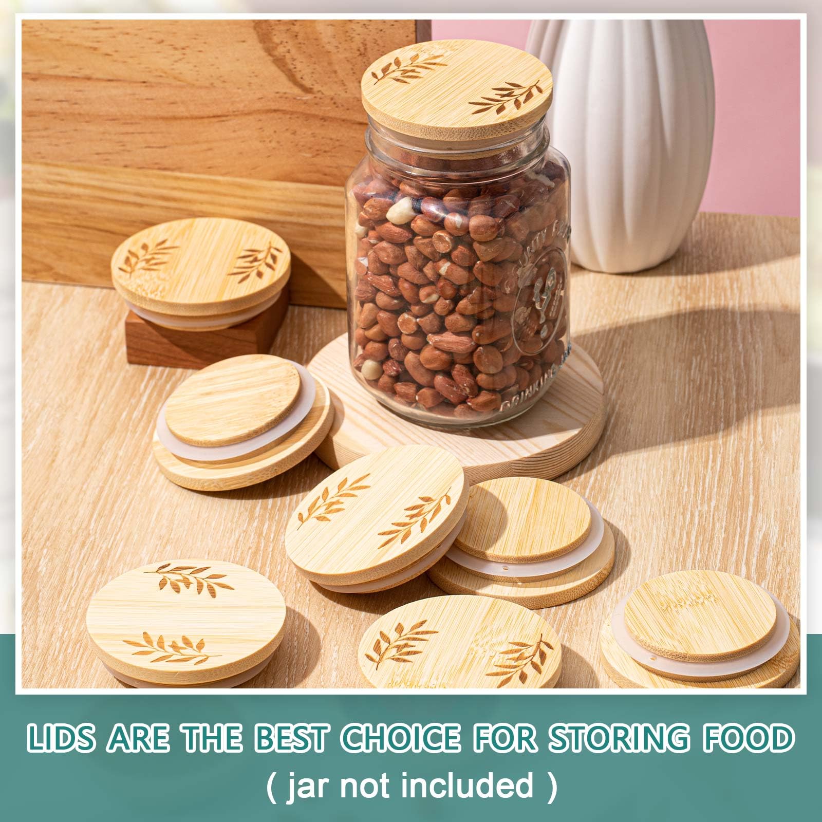Beeveer natural bamboo lids in rustic wood tone for kitchen decor.