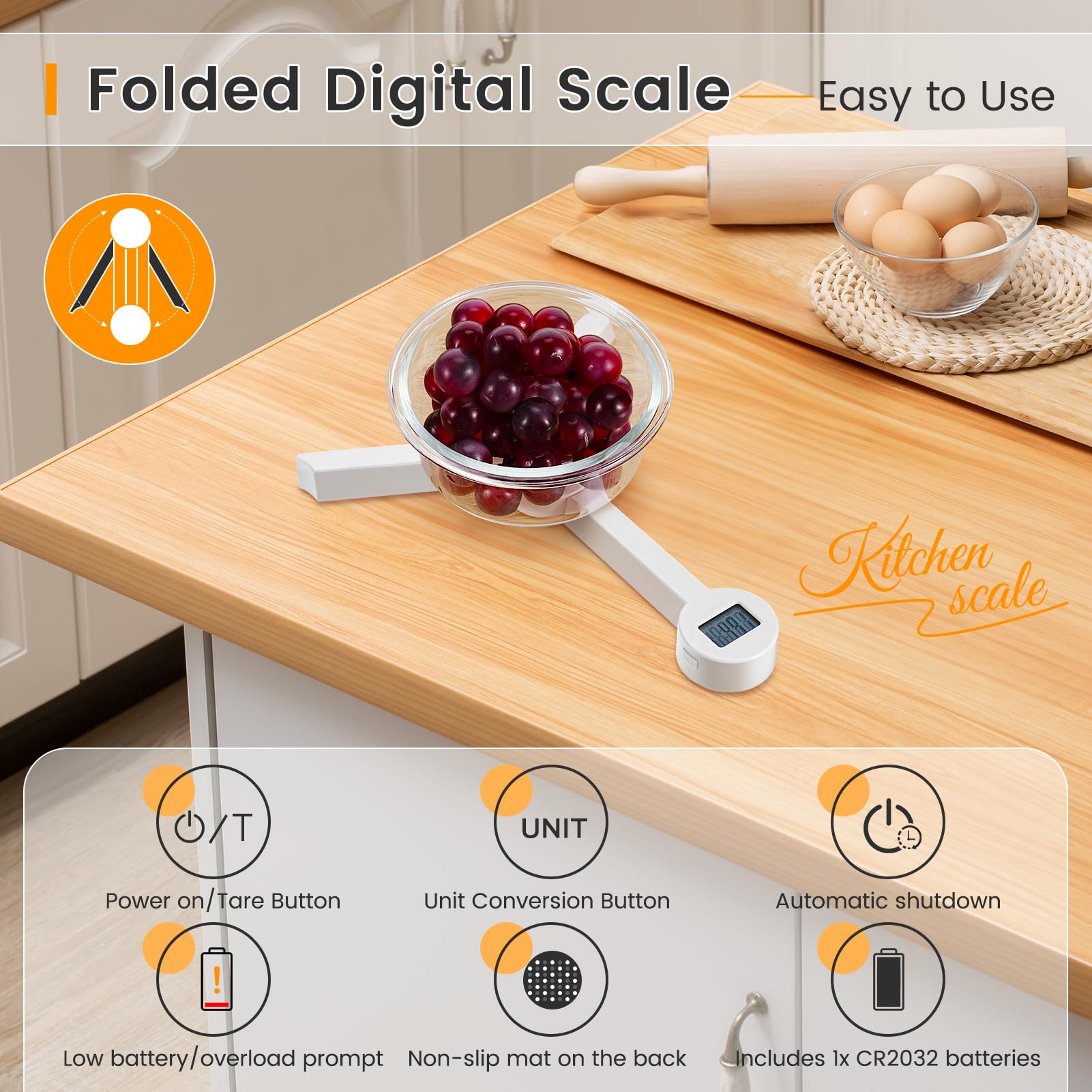 Beewin folding scale showing the peeling function for tare readings.