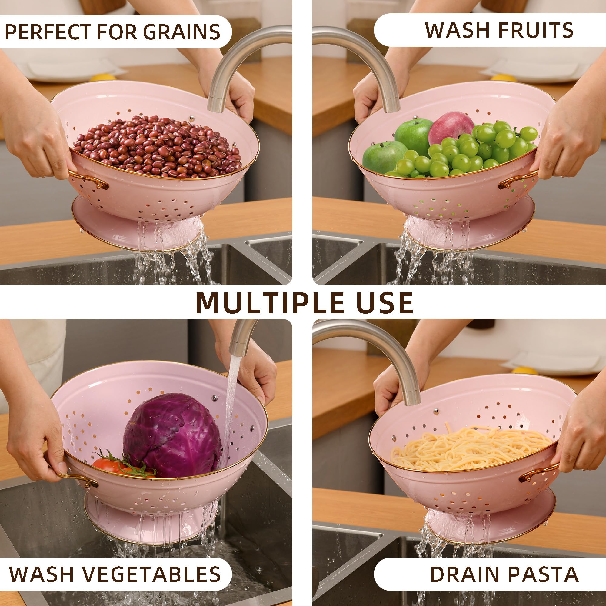 BeFare colander dishwasher-safe pink for easy cleaning after meals.