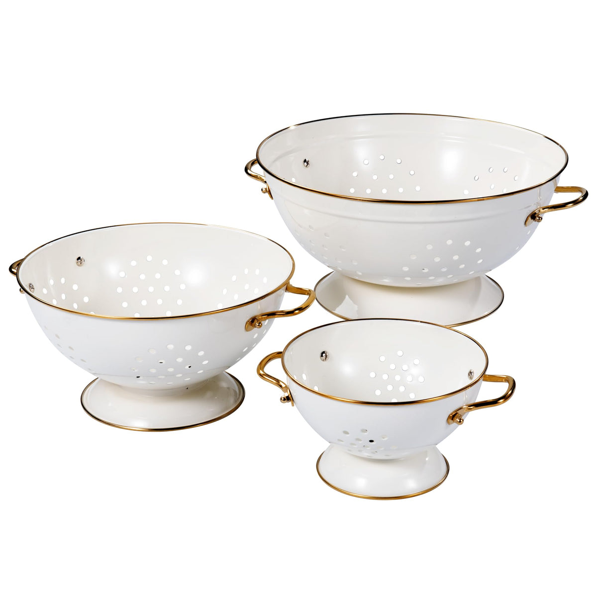 BeFare cream metal colander 1qt side view for compact storage and fast rinsing.