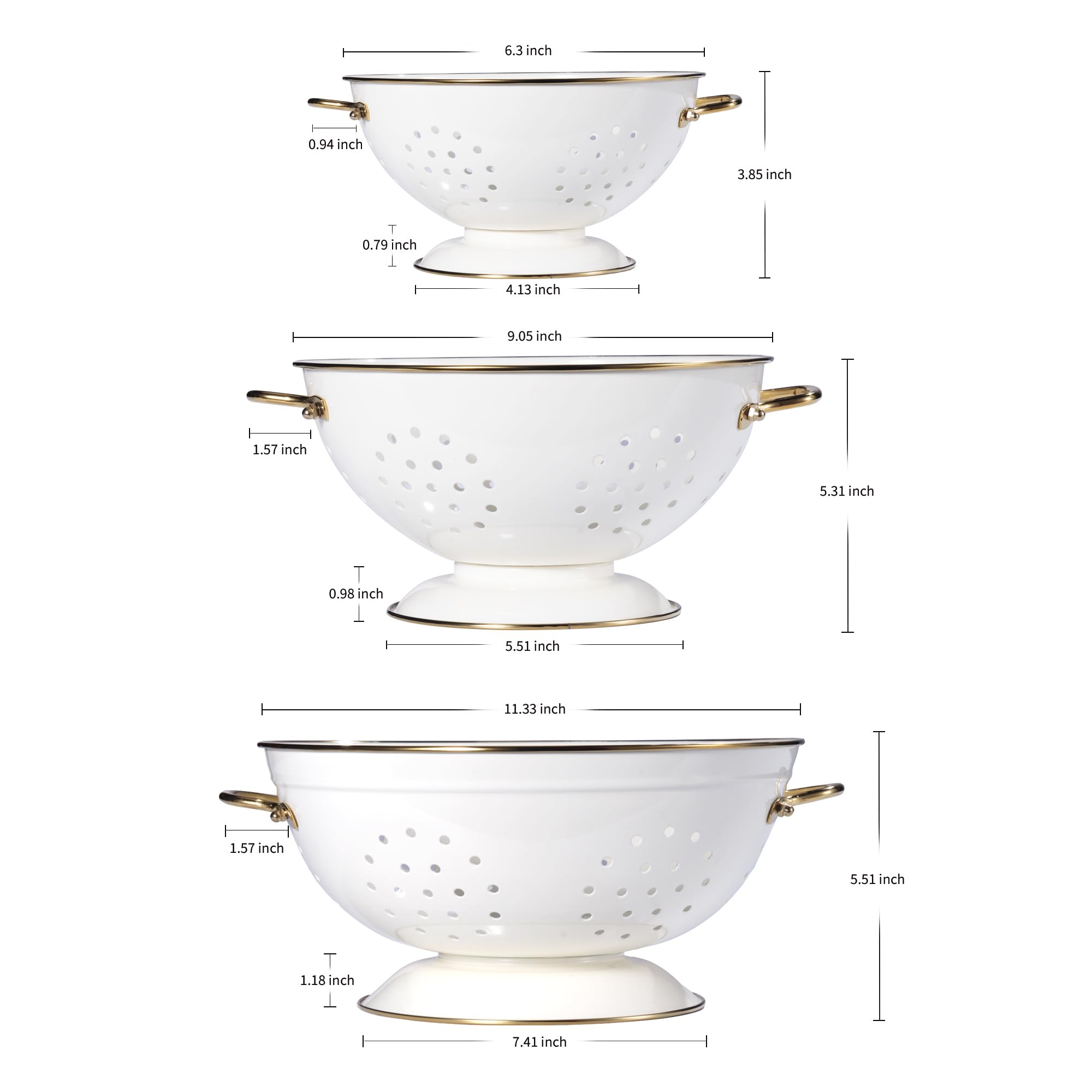 BeFare cream metal colander 3-5qt side view ideal for draining pasta and vegetables.