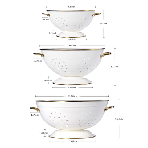 BeFare cream metal colander 3-5qt side view ideal for draining pasta and vegetables.