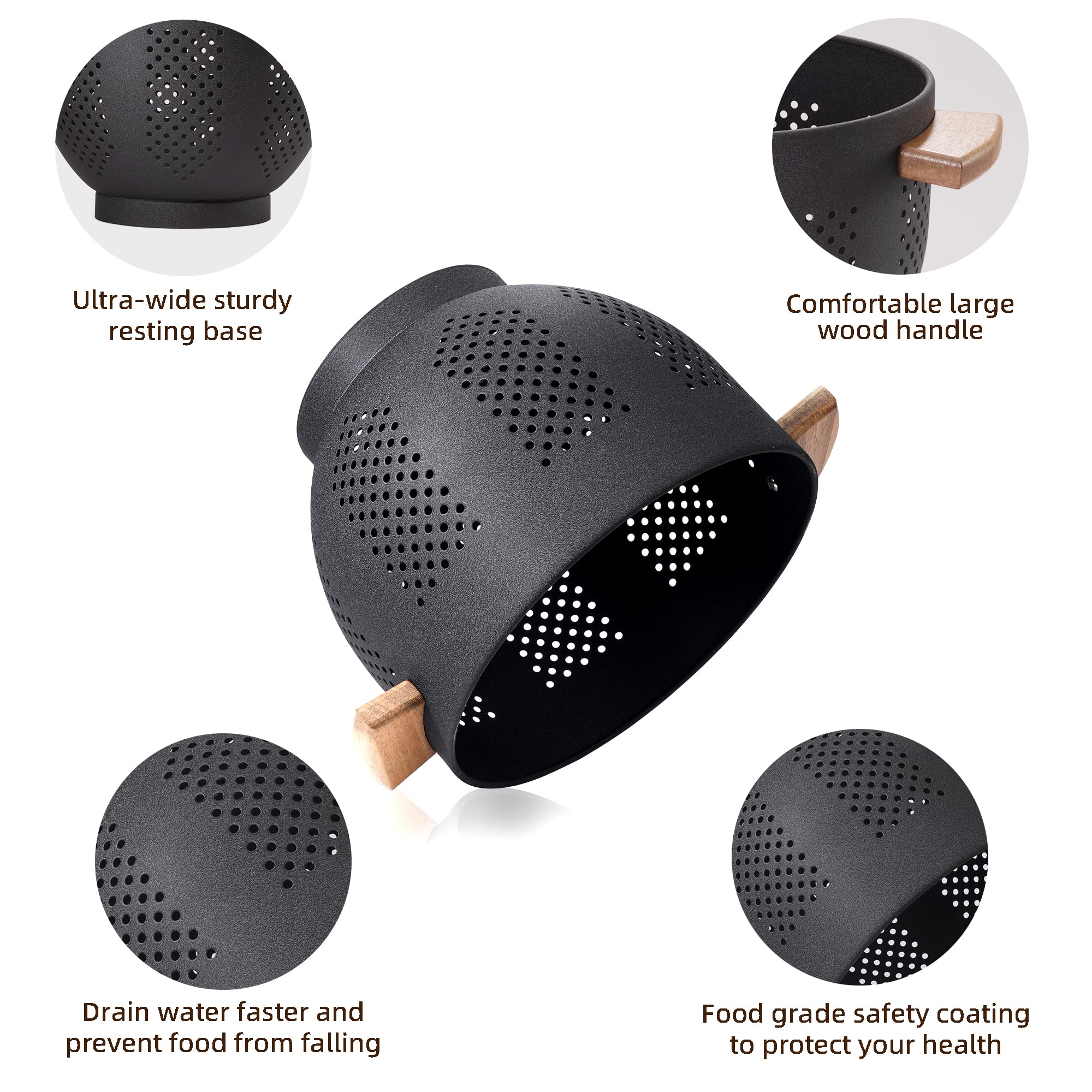 BeFare matte black colander with large capacity for pasta and produce.