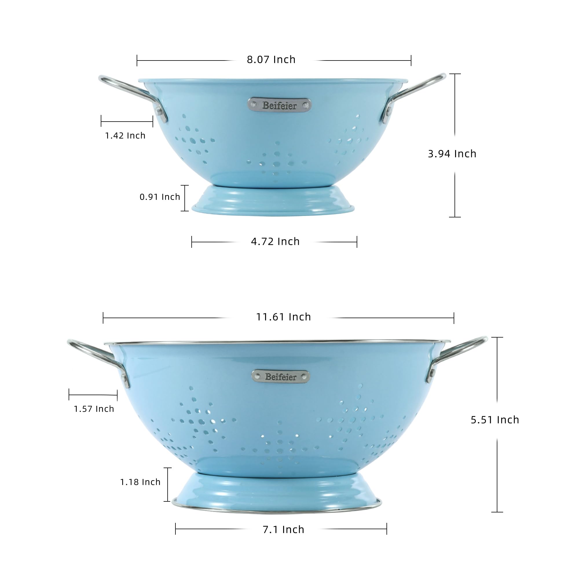 BeFare colander with riveted handles for secure grip during draining.