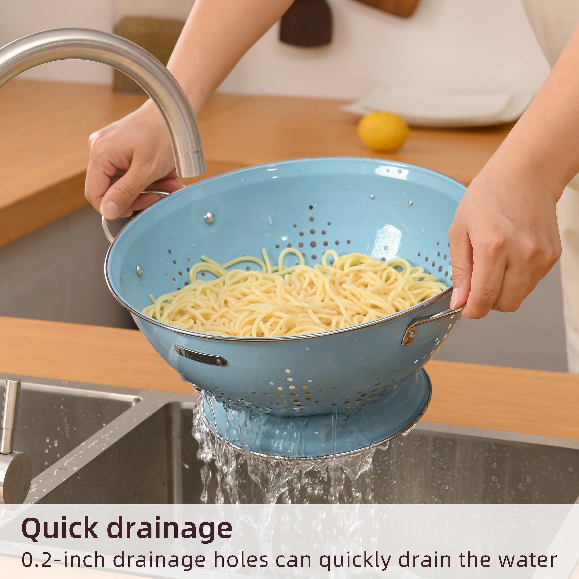 BeFare colander with ultra-wide base resists tipping while in use.