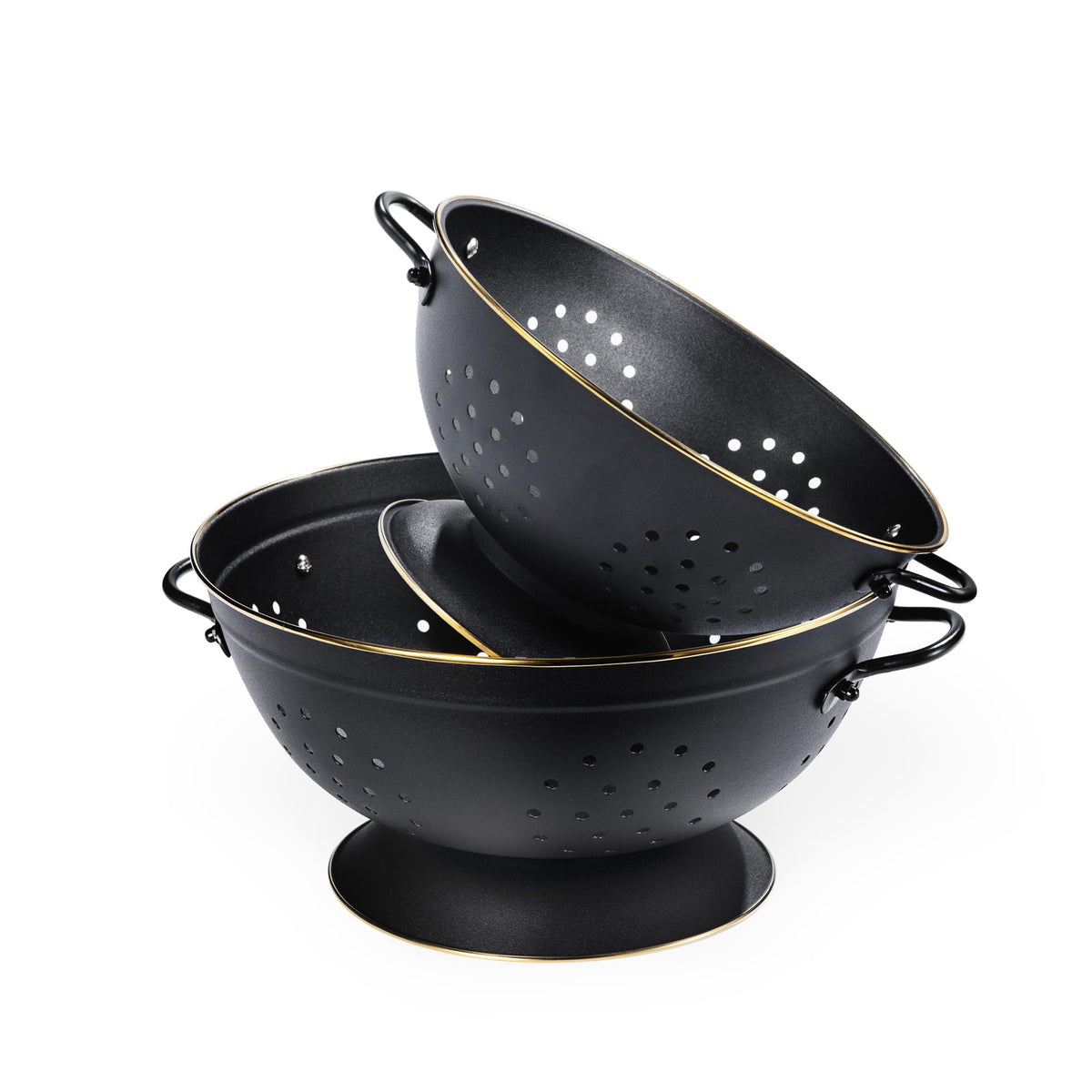BeFare metal colander 3qt top view, easy pasta draining and compact storage.