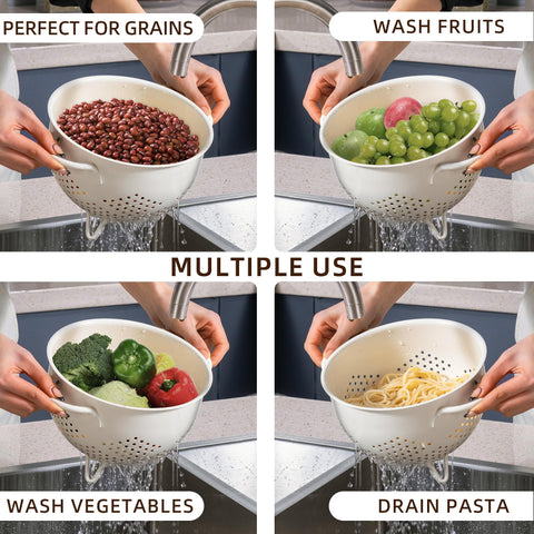 BeFare cream colander full of fruits and vegetables as basket