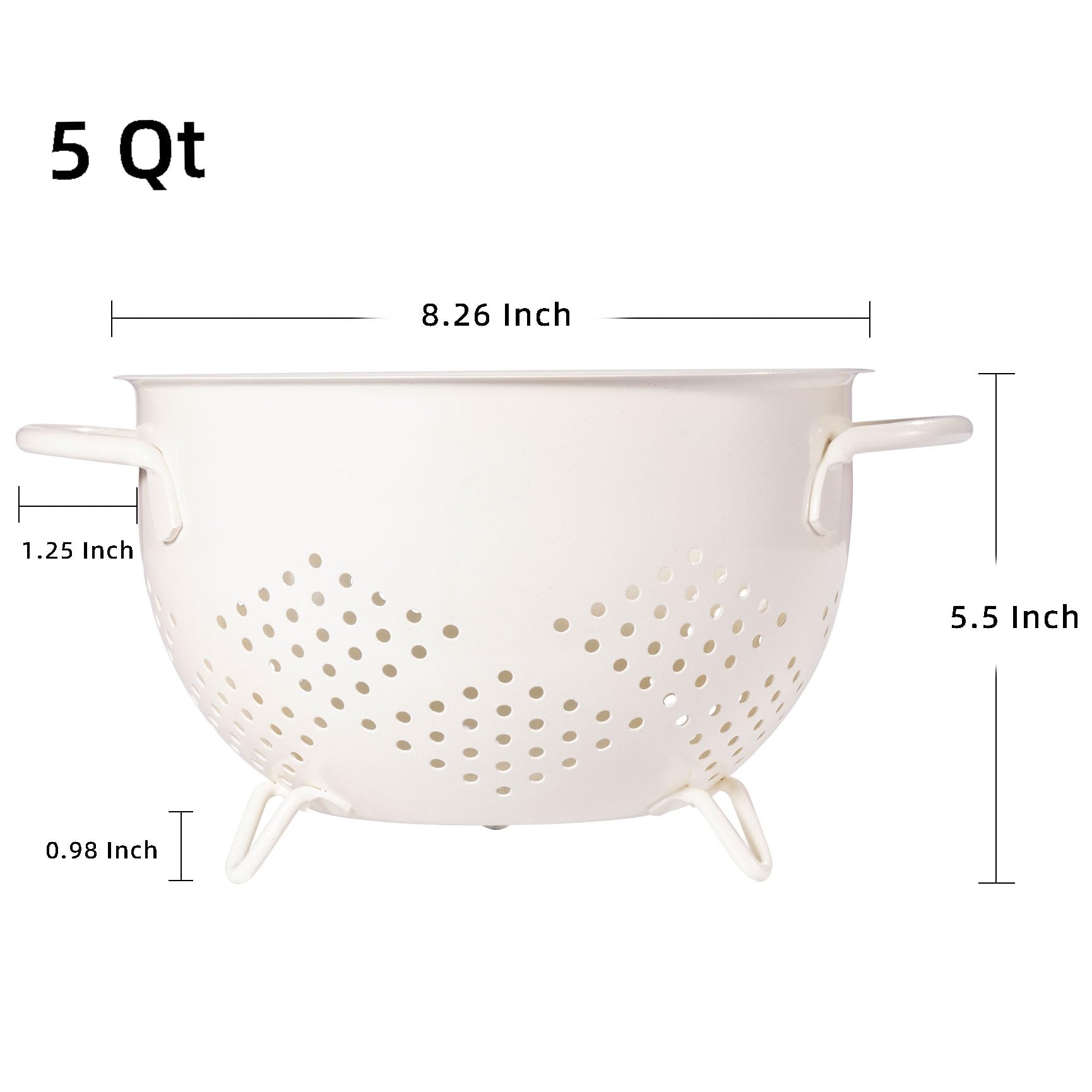 BeFare 5 qt cream colander handle view emphasizing solid metal grip