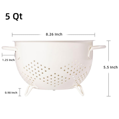 BeFare 5 qt cream colander handle view emphasizing solid metal grip