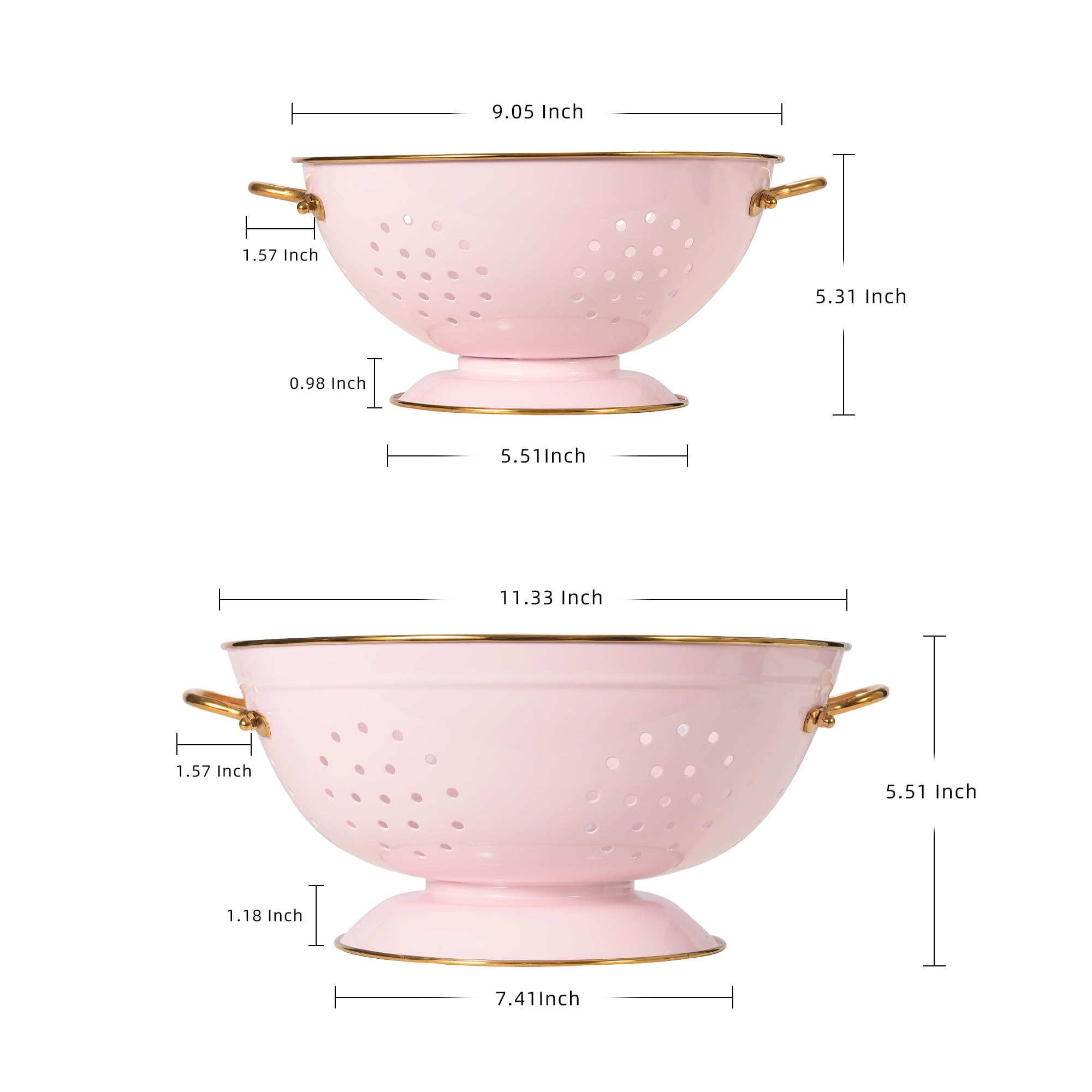 BeFare metal colander 5qt pink for larger pasta batches.