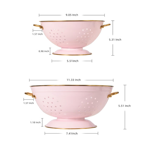 BeFare metal colander 5qt pink for larger pasta batches.