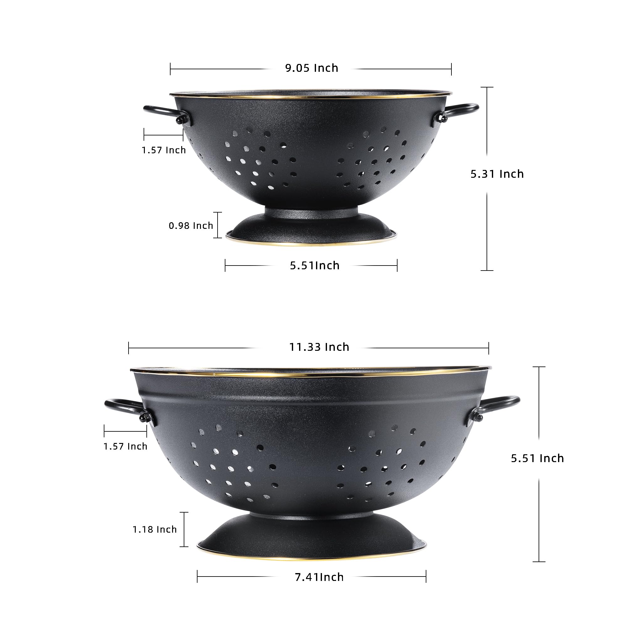 BeFare metal colander 5qt top view, versatile for larger batches.