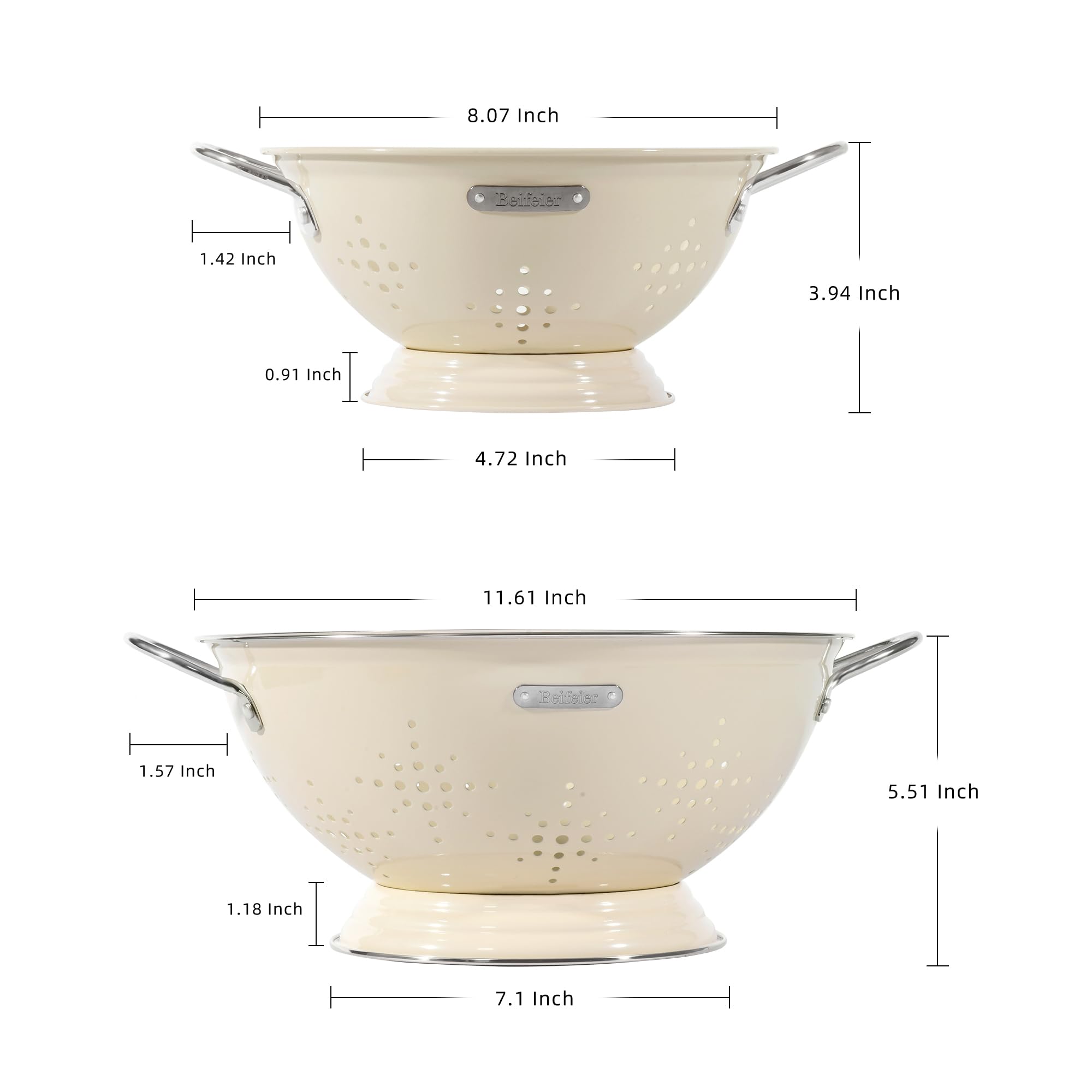BeFare 6qt metal colander with handle for draining large batches