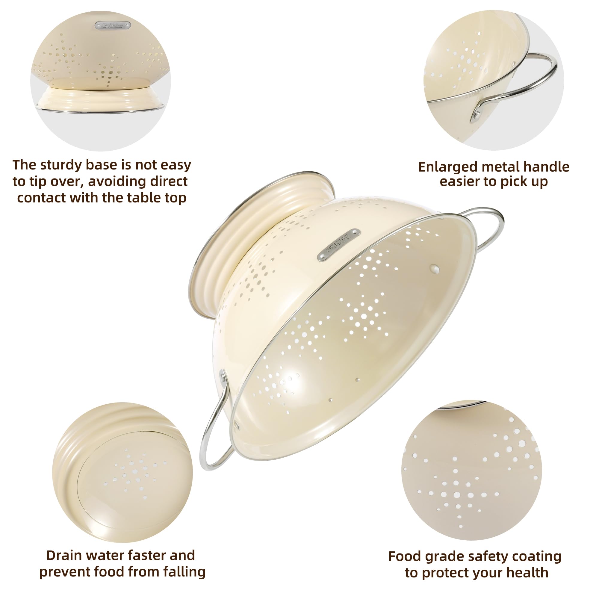 Riveted handles provide secure lifting on BeFare colander tasks