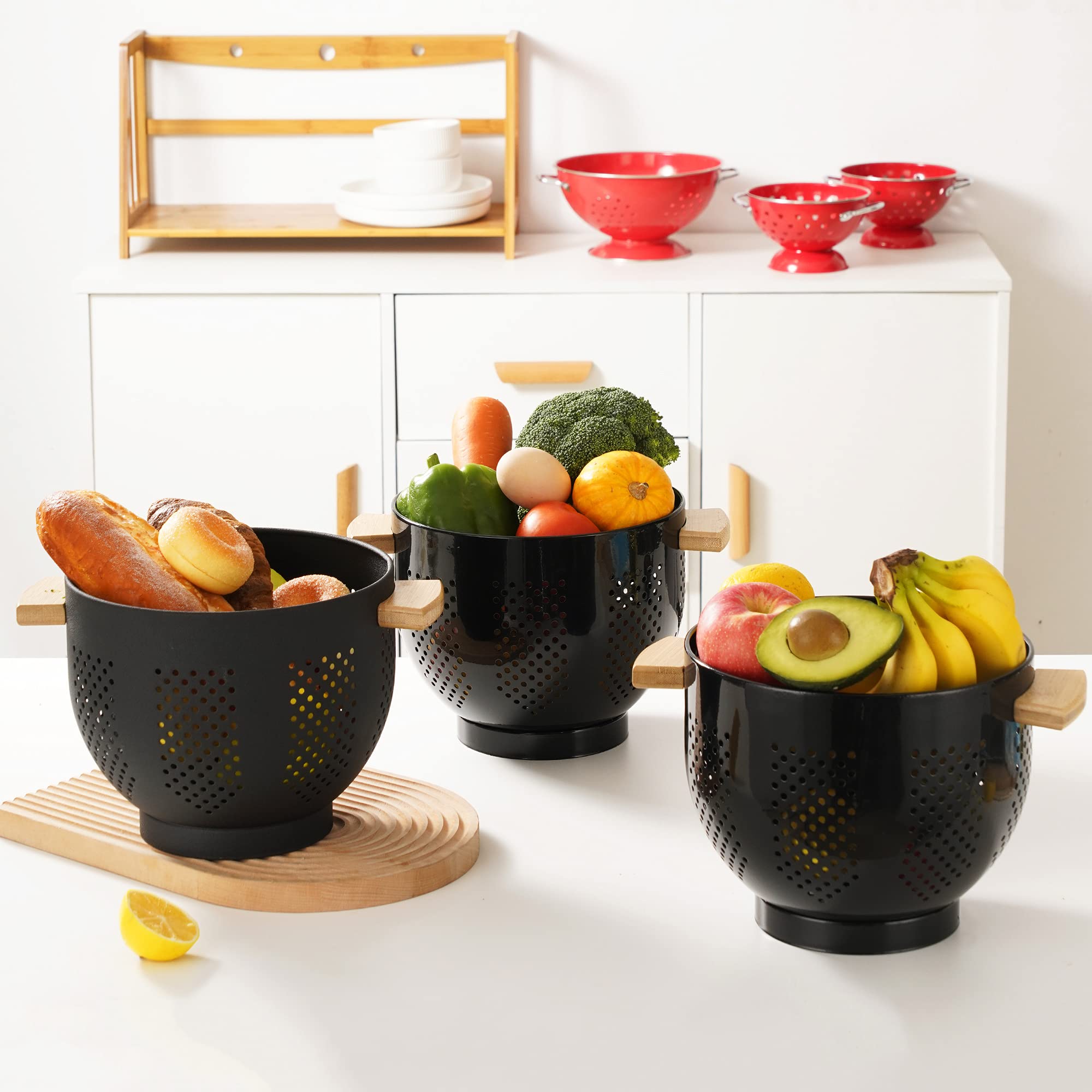 BeFare colander with vegetables demonstrates versatile draining for salad ingredients.