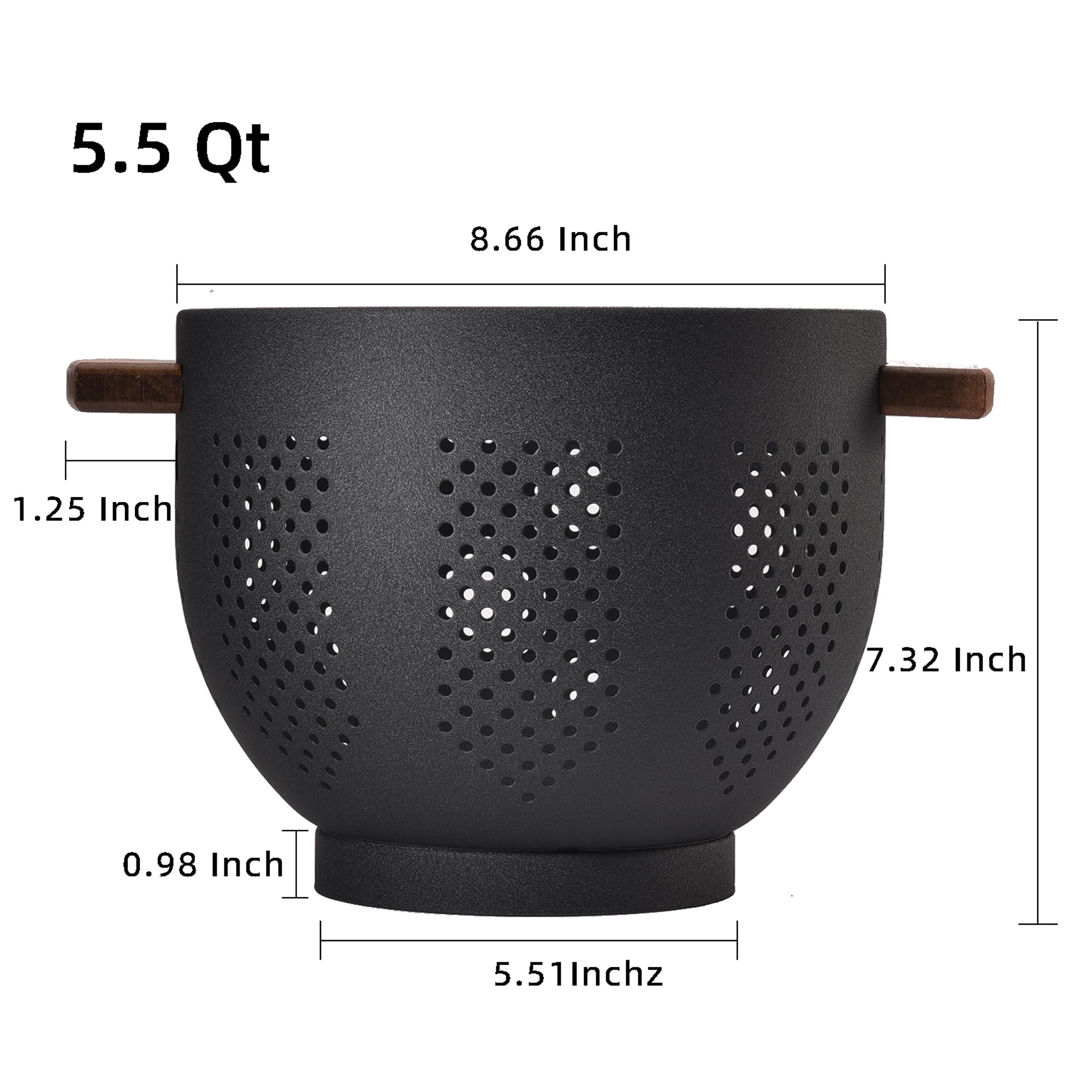 BeFare colander close-up highlighting heat-resistant wood handle.