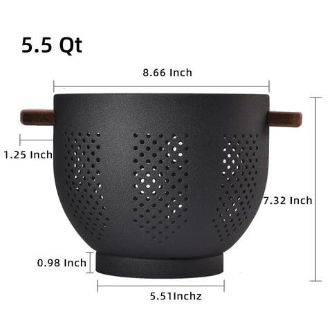 BeFare colander close-up highlighting heat-resistant wood handle.