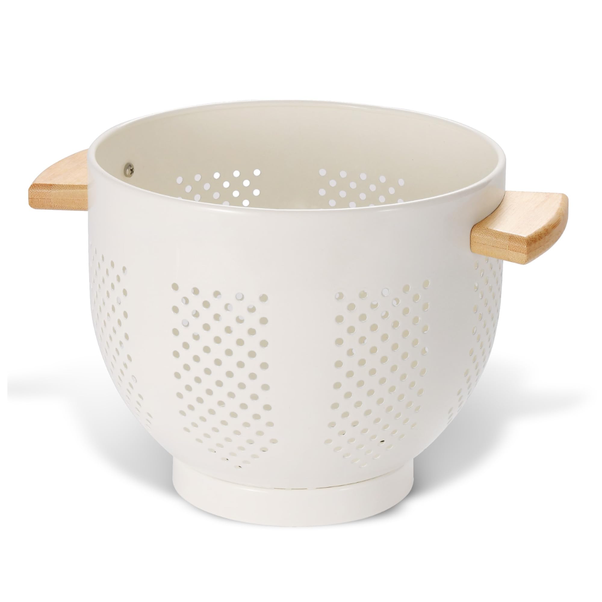 BeFare metal colander with wood handle for safe draining and comfortable grip
