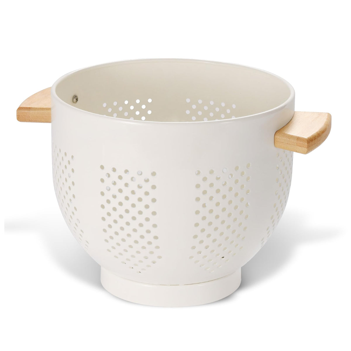 BeFare metal colander with wood handle for safe draining and comfortable grip